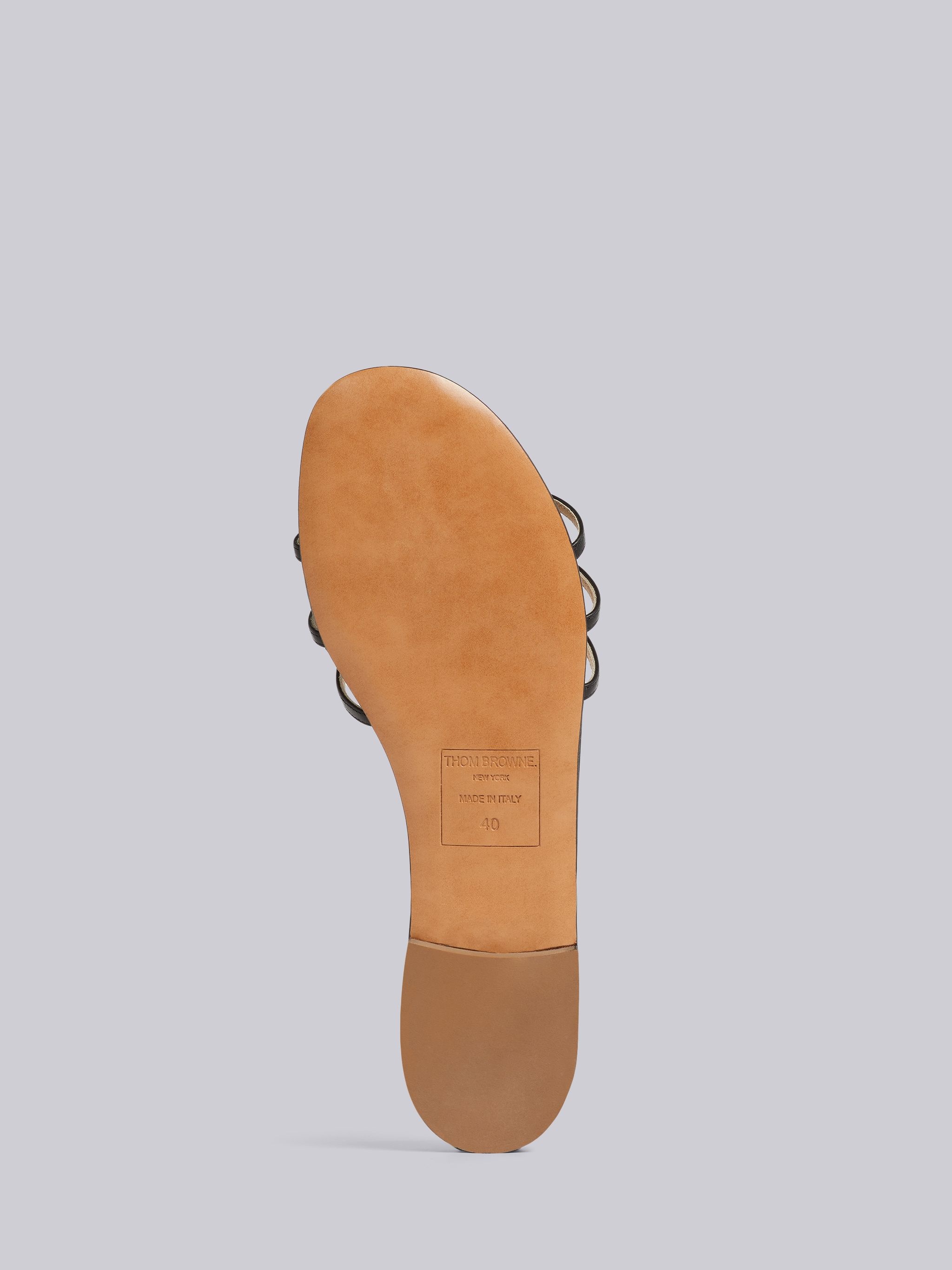 Black Vitello Calf Leather 3-Bow Slide Sandal - 5