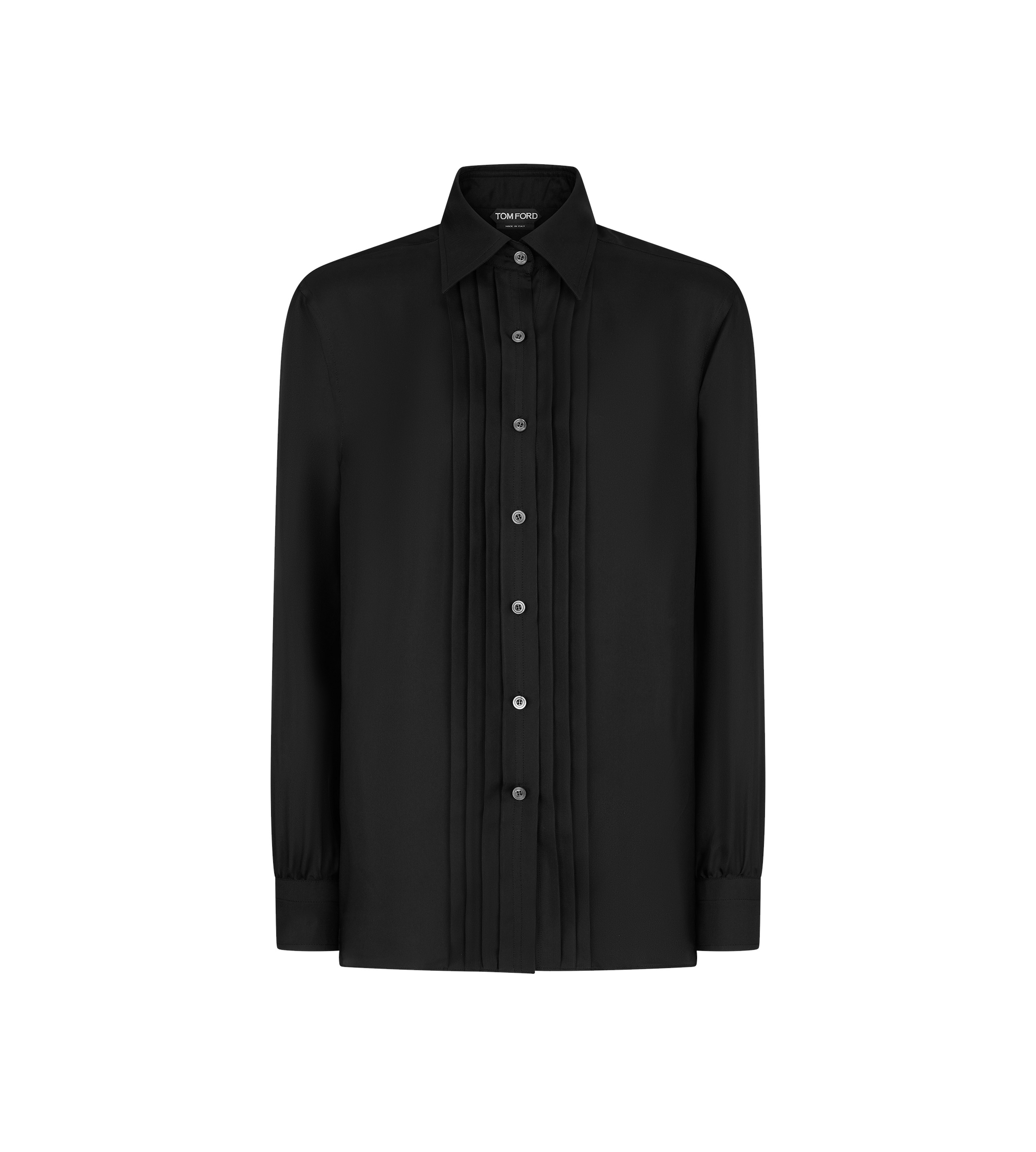 FLUID VISCOSE SILK TWILL SHIRT WITH PLISSE PLASTRON - 1