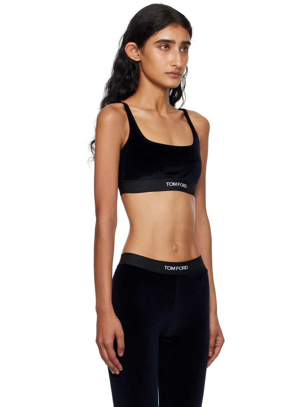 Navy Stretch Lustrous Velour Signature Bralette - 2