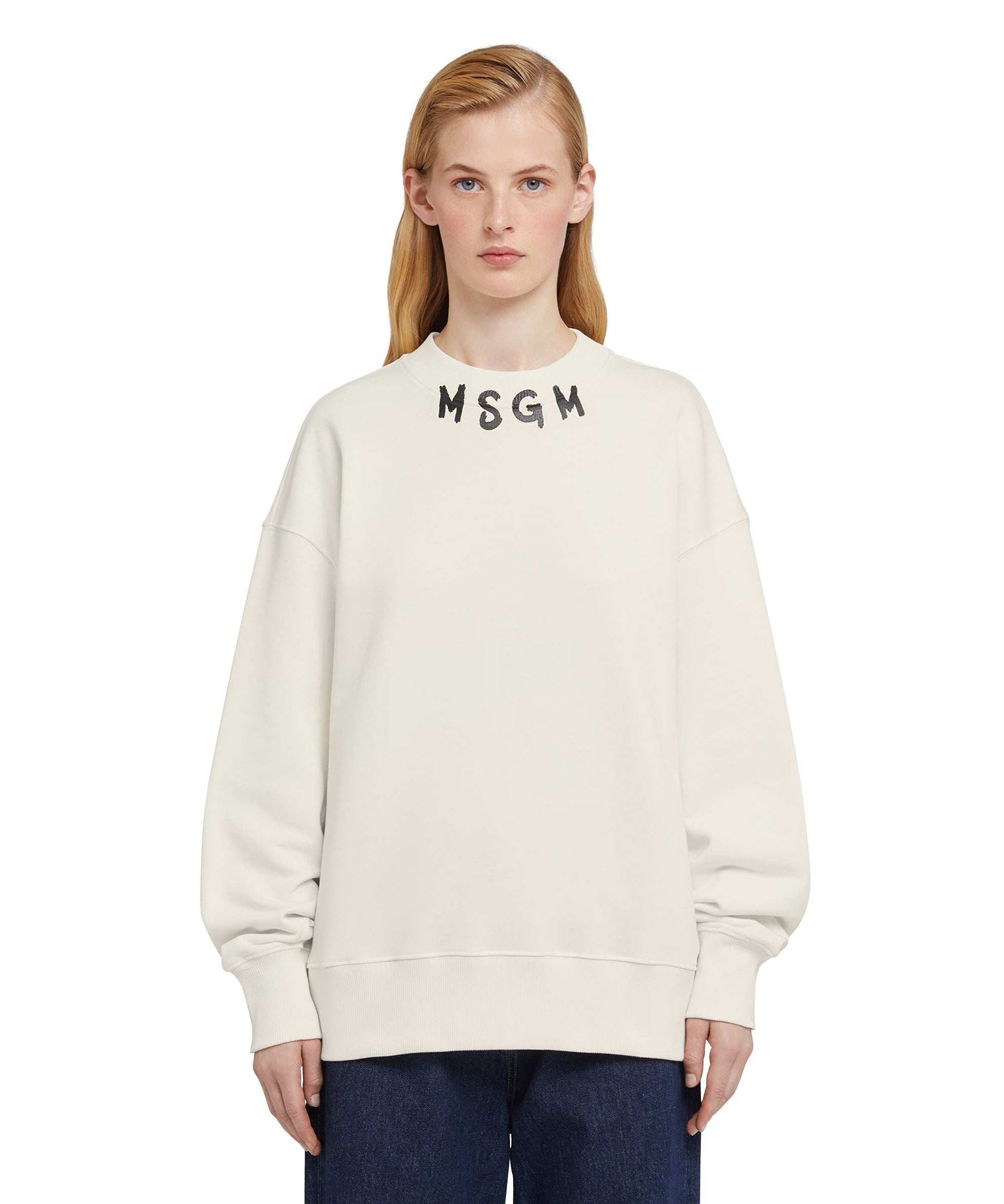 Cotton crewneck sweater wth MSGM brushstroke logo positioned at the neck - 6