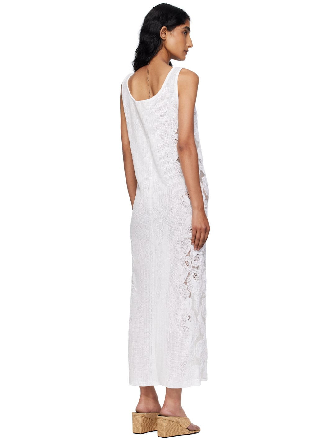 White Guipure Lace Flower Midi Dress - 3