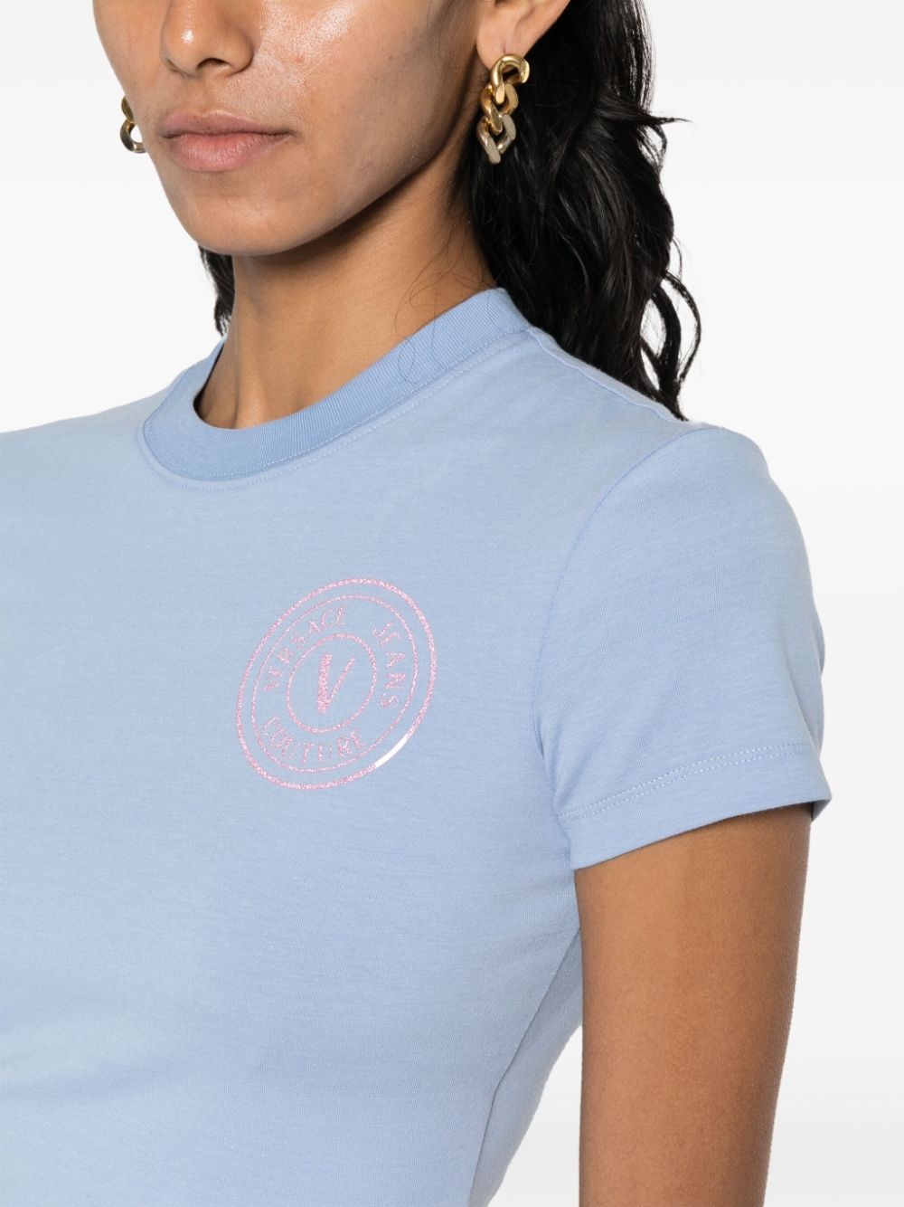 glitter-logo cropped cotton T-shirt - 5