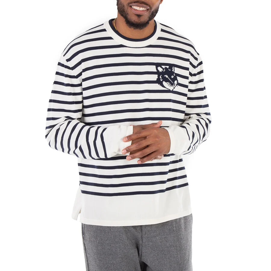 Maison Kitsune Striped Fox Head Intarsia Jumper - 1