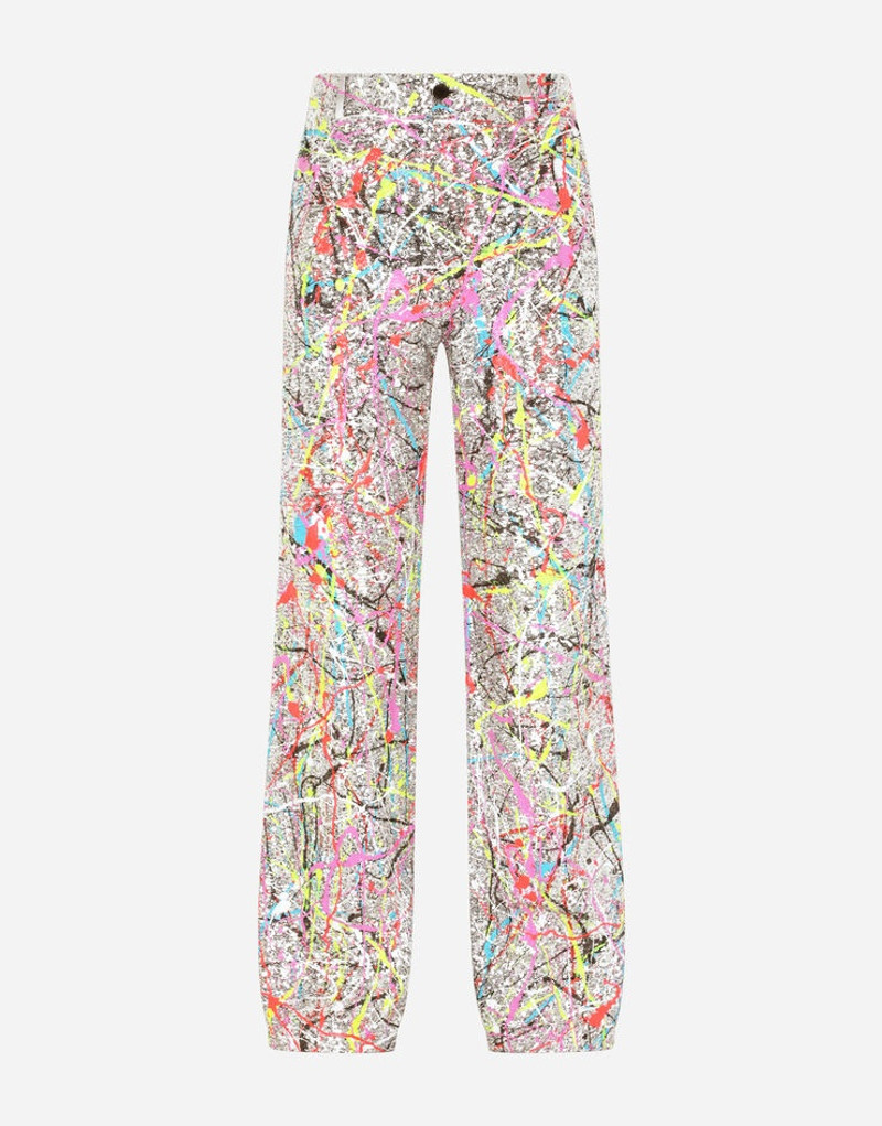 Sequined pants with color splash print 1