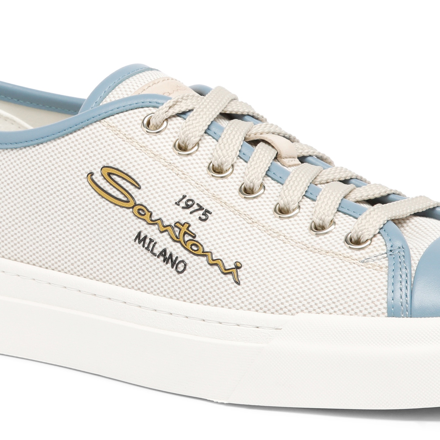 Men's blue leather and canvas sneaker - 6