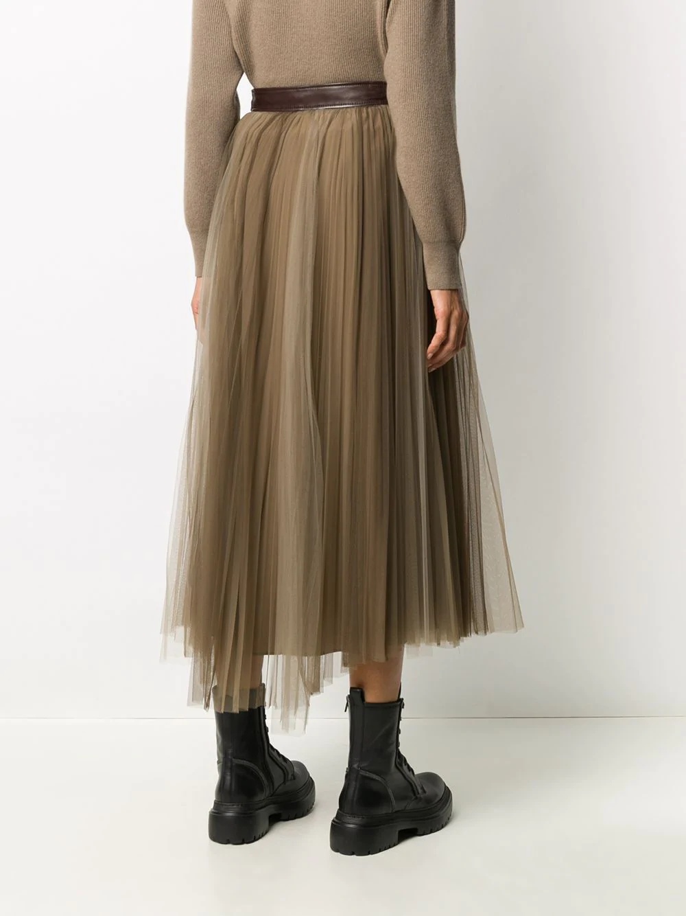 pleated tulle-overlay skirt - 4