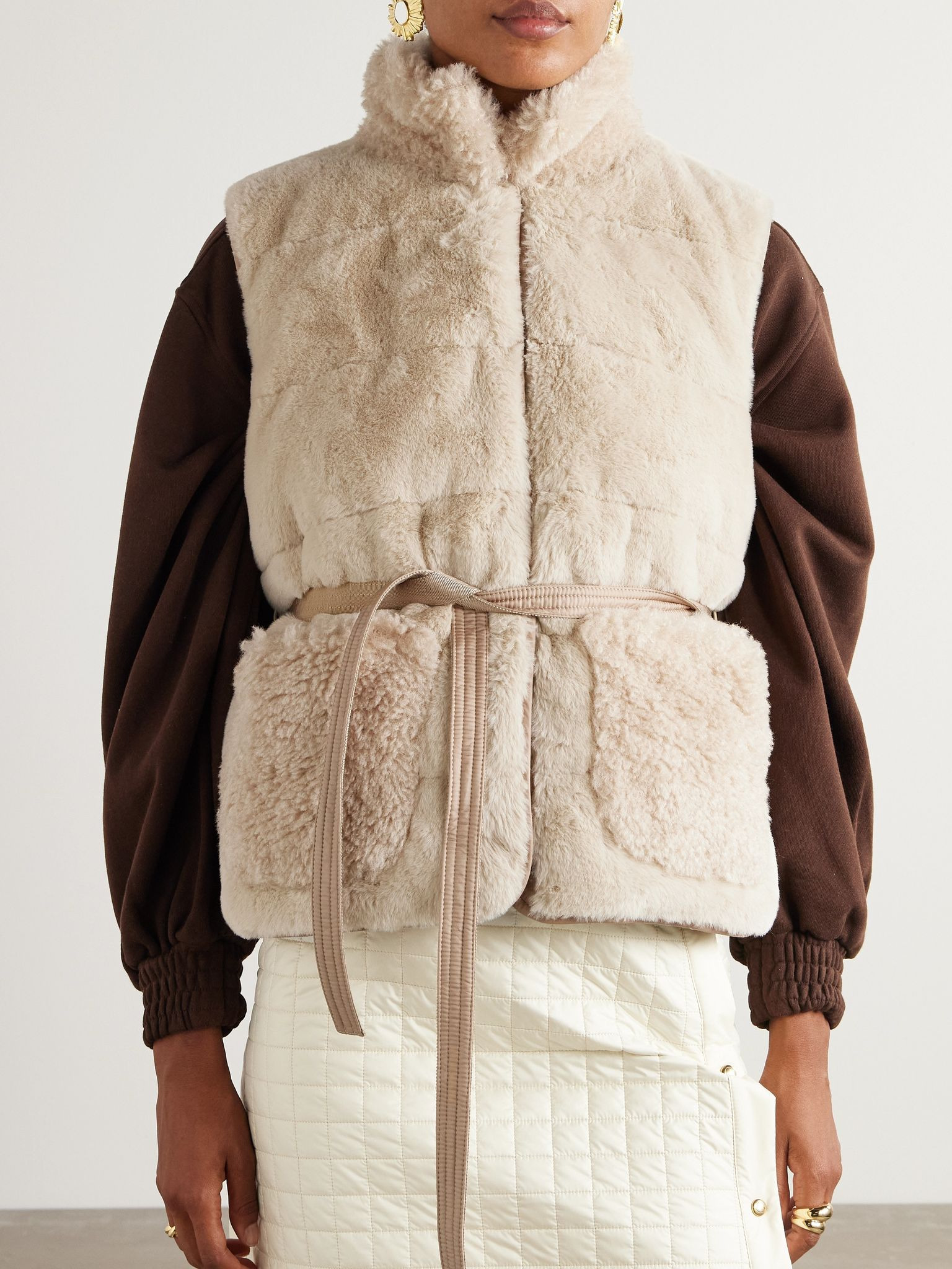 Joui belted plush down gilet Tan - 3