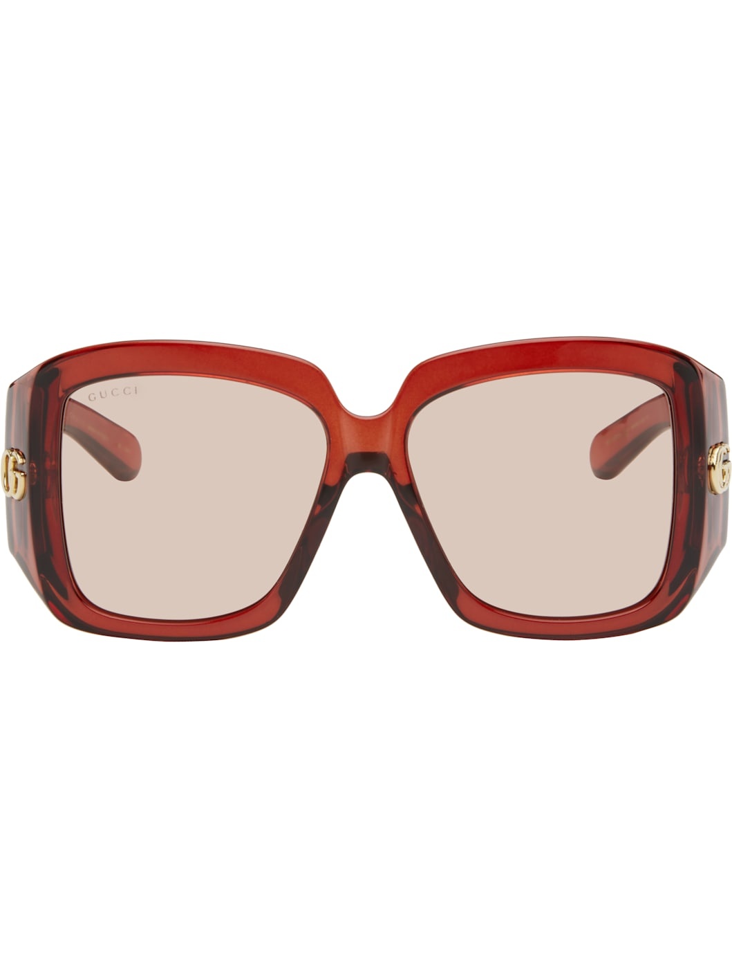 Burgundy GG Corner Rectangular Sunglasses - 1
