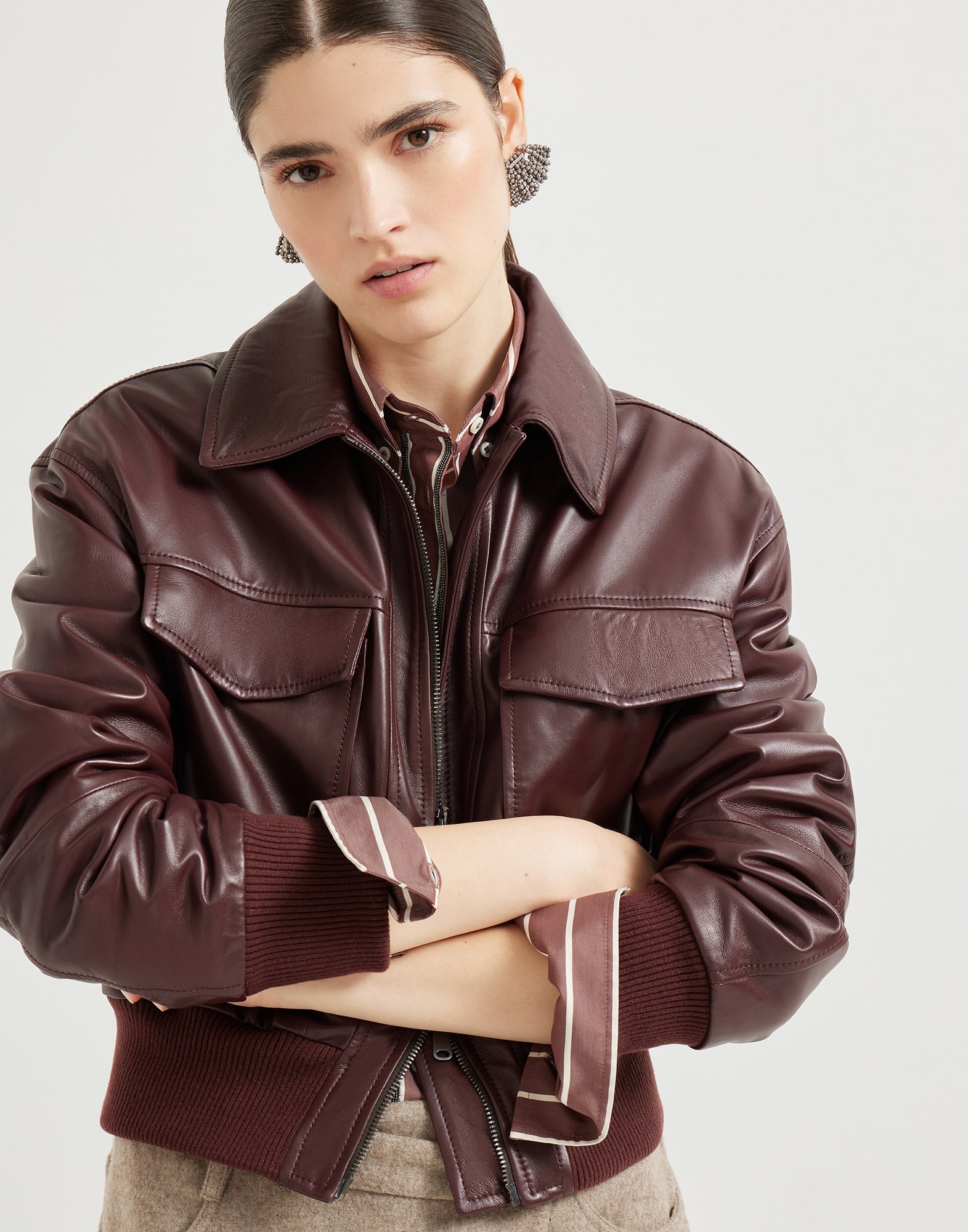 Soft nappa leather bomber jacket with Thermore® padding with monili - 4