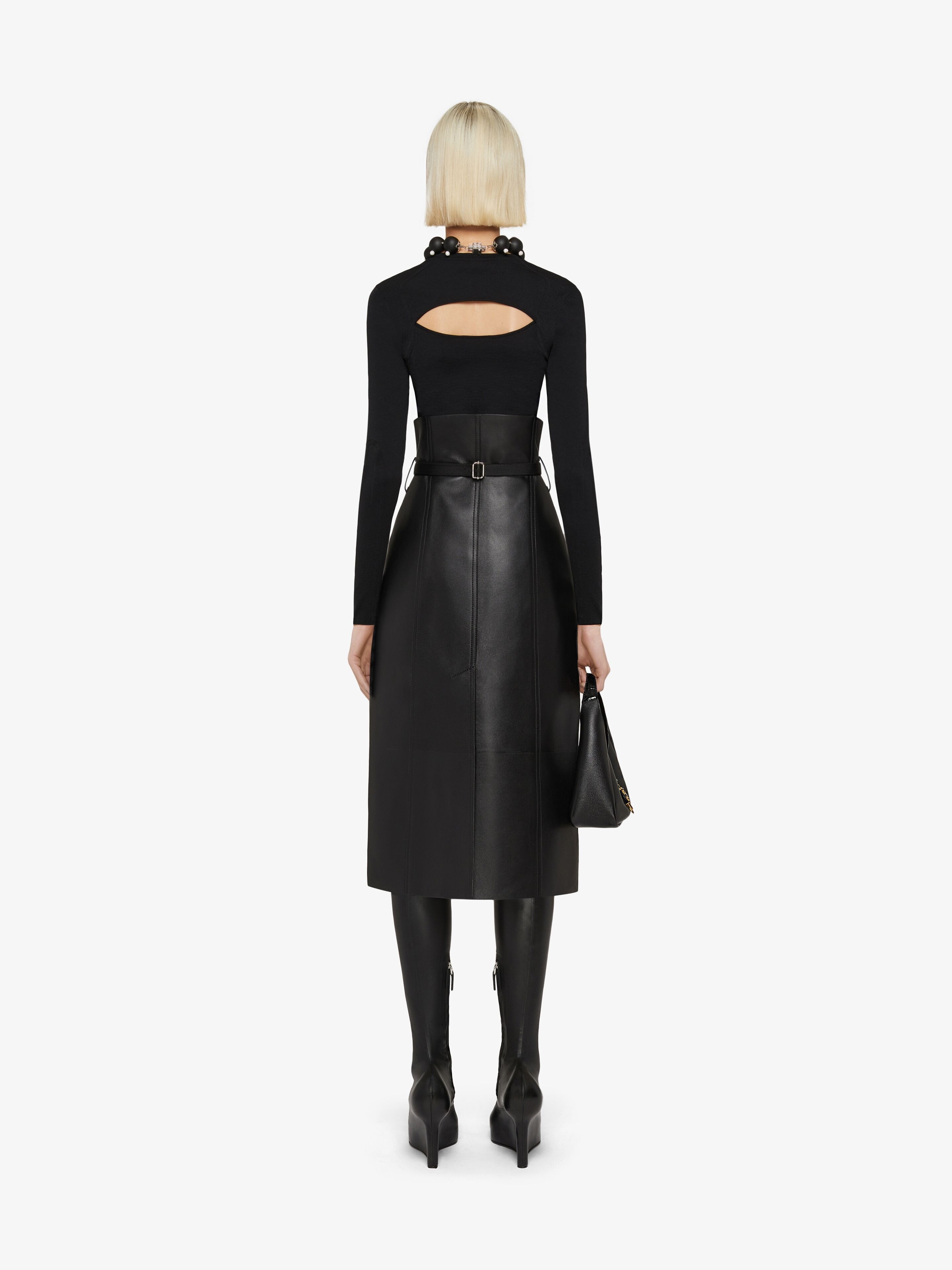 WRAP SKIRT IN LEATHER WITH 4G BELT - 4