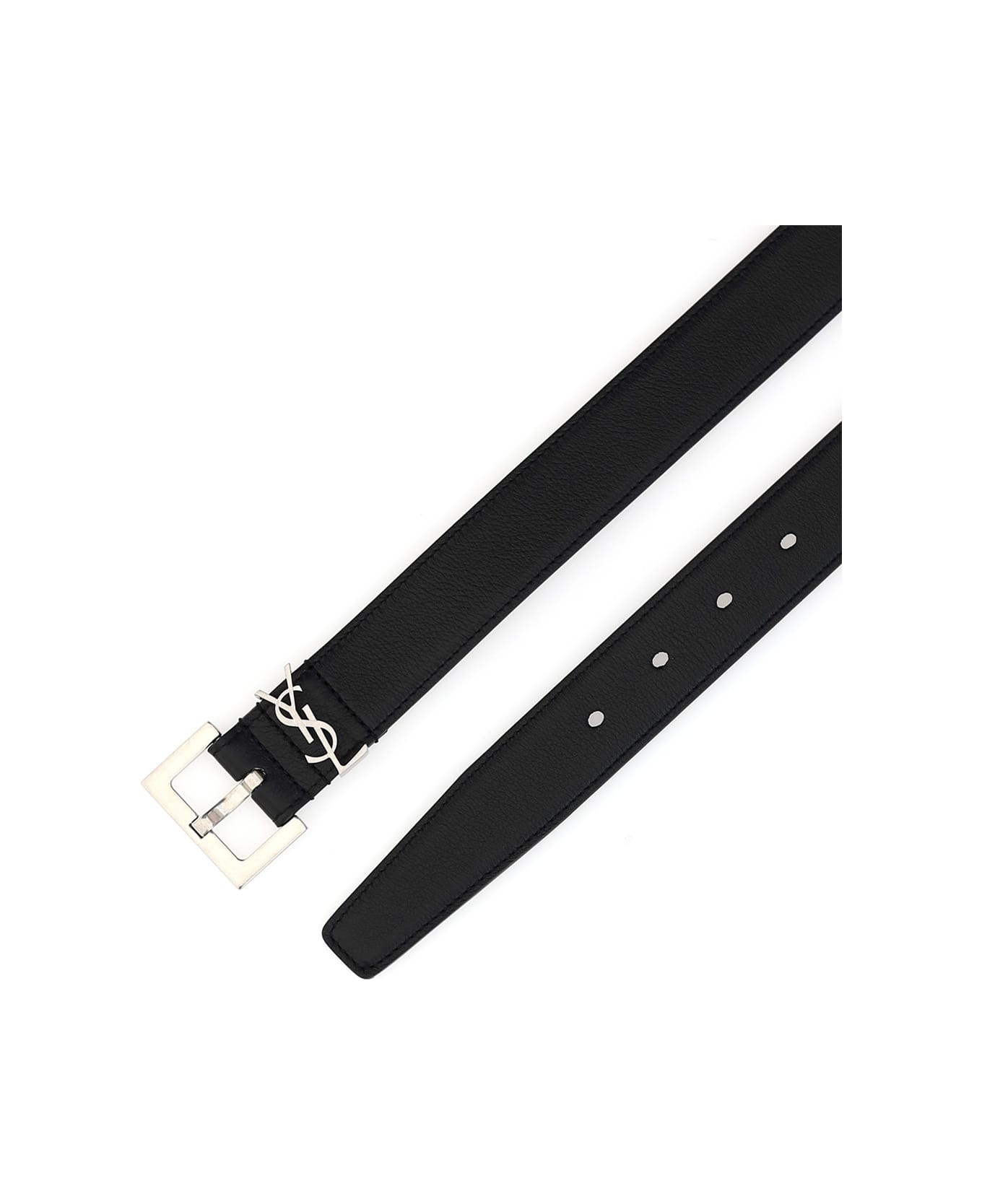 Black Leather Belt With Silver Logo - 2