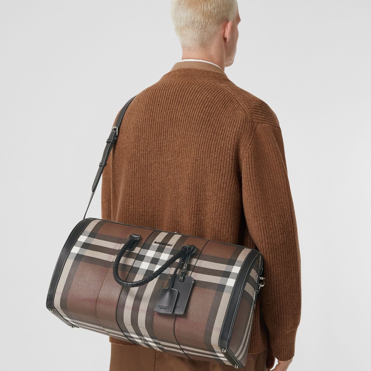 Logo Detail Check and Leather Holdall - 9