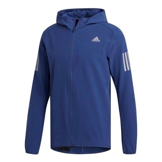 adidas Solid Color Running Sports Hooded Jacket Blue FR0800 - 1