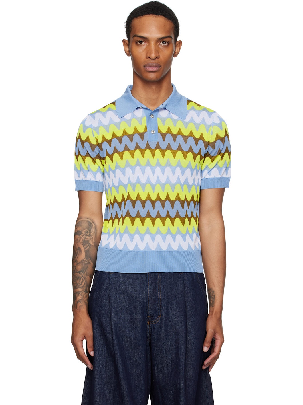 Multicolor Wave Knit Polo - 1