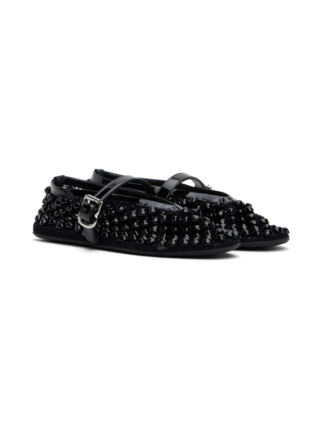 Black Studded Fishnet Ballerina Flats - 4
