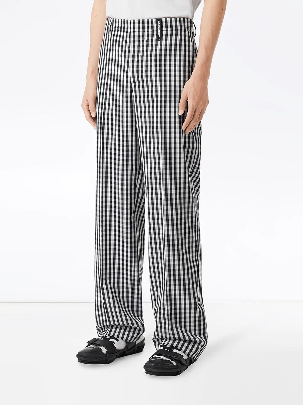 gingham check wide-leg trousers - 3