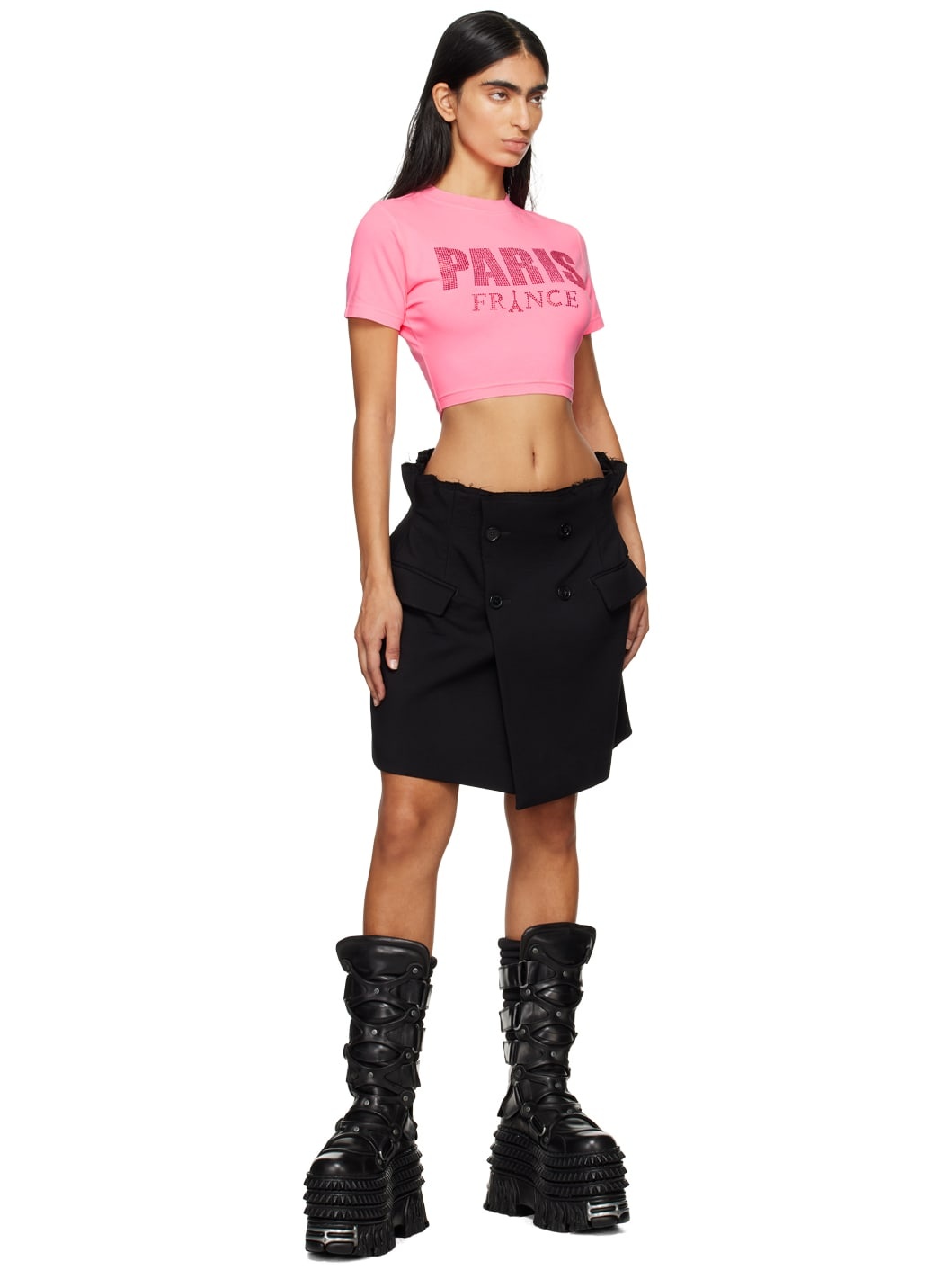 Black Deconstructed Tailored Miniskirt - 4