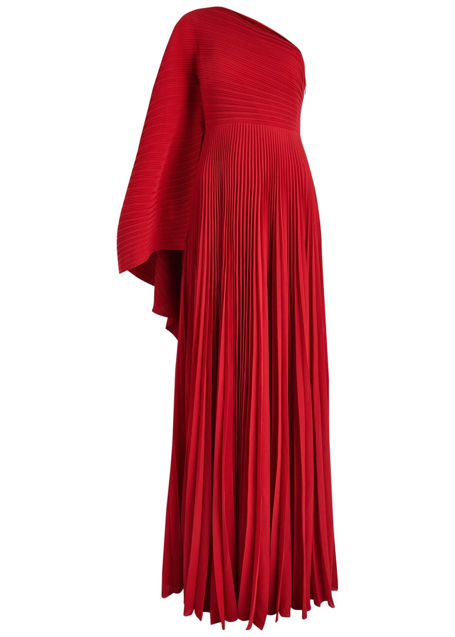 Solace London Draped One-shoulder Plissé Gown - 1