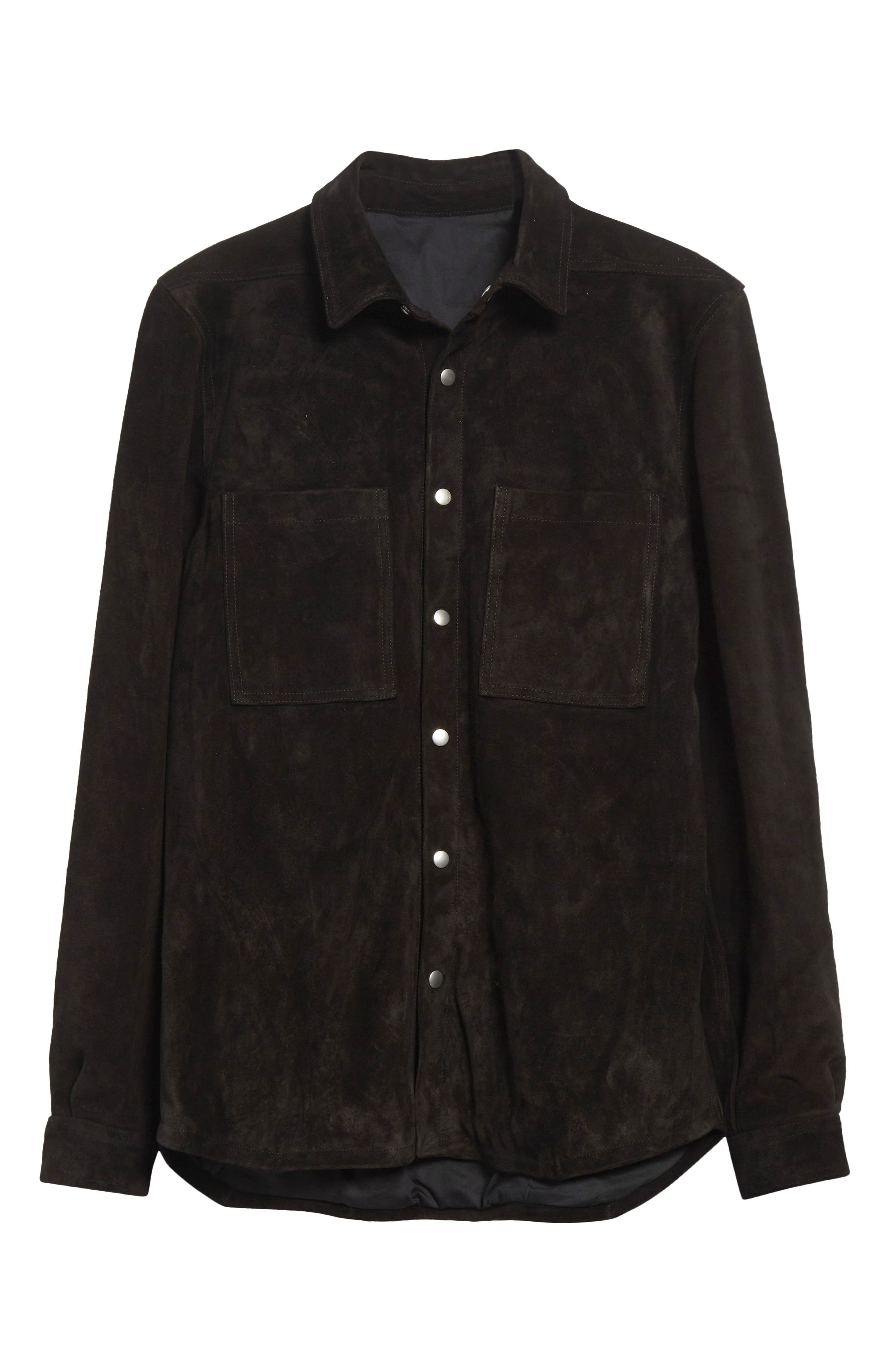 Rick Owens Suede Snap-Up Overshirt in Black at Nordstrom - 6