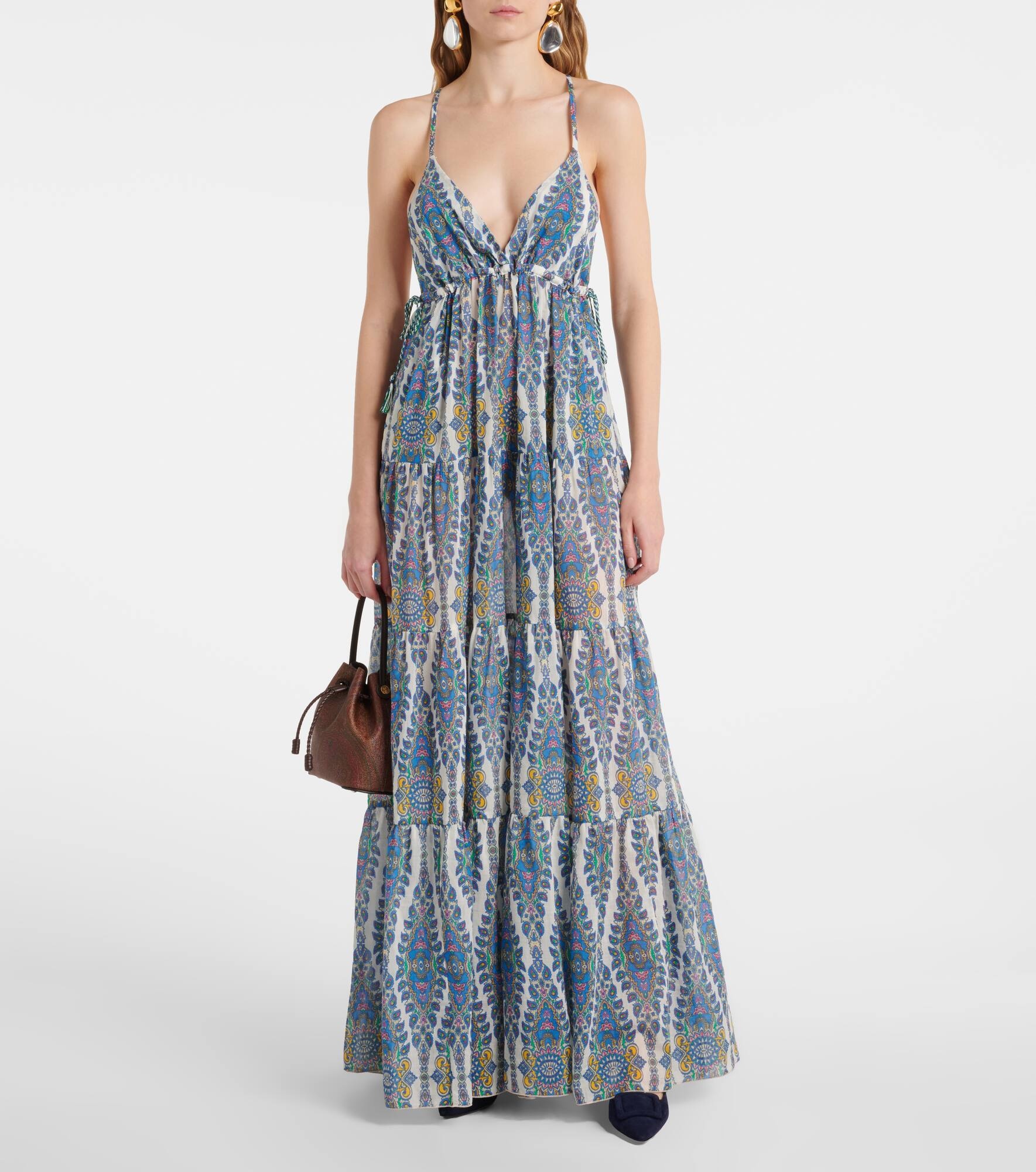 Printed tiered cotton and silk maxi dress - 7