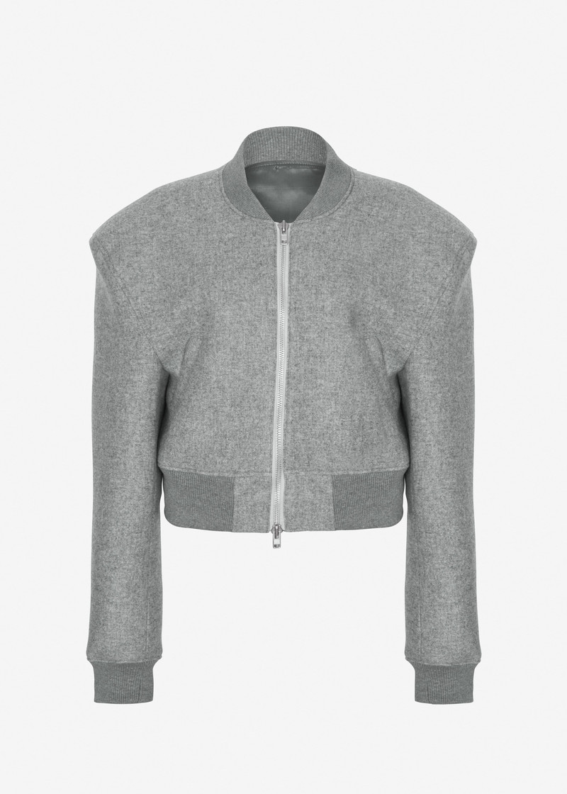 Glane Padded Wool Bomber Jacket - Grey Melange 1