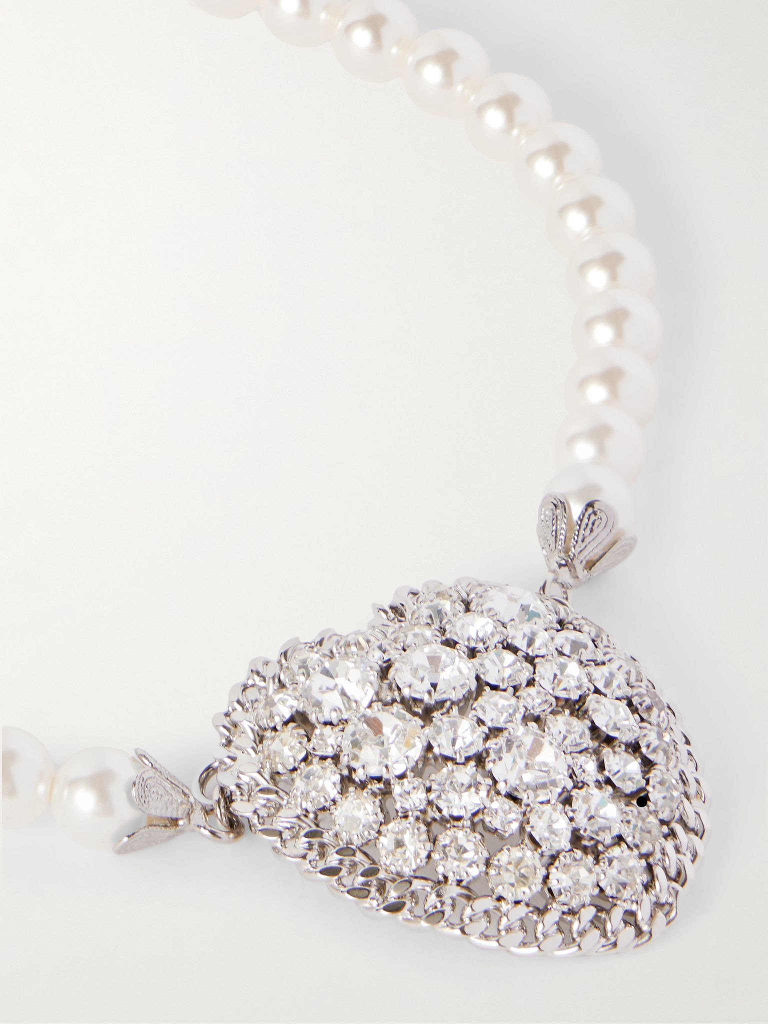 Silver-tone crystal and faux pearl necklace Silver - 4