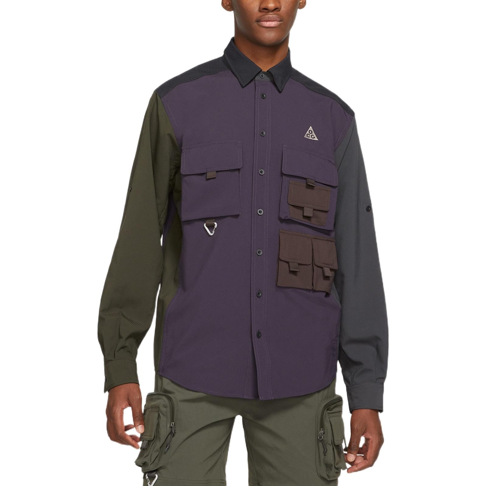Nike ACG Cargo Multiple Pockets Colorblock Long Sleeves Shirt Purple DB1013-070 - 3