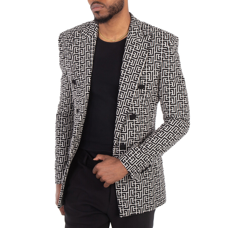 Balmain Men's Gfe Ivoire / Noir Oversized Monogrammed Blazer - 4