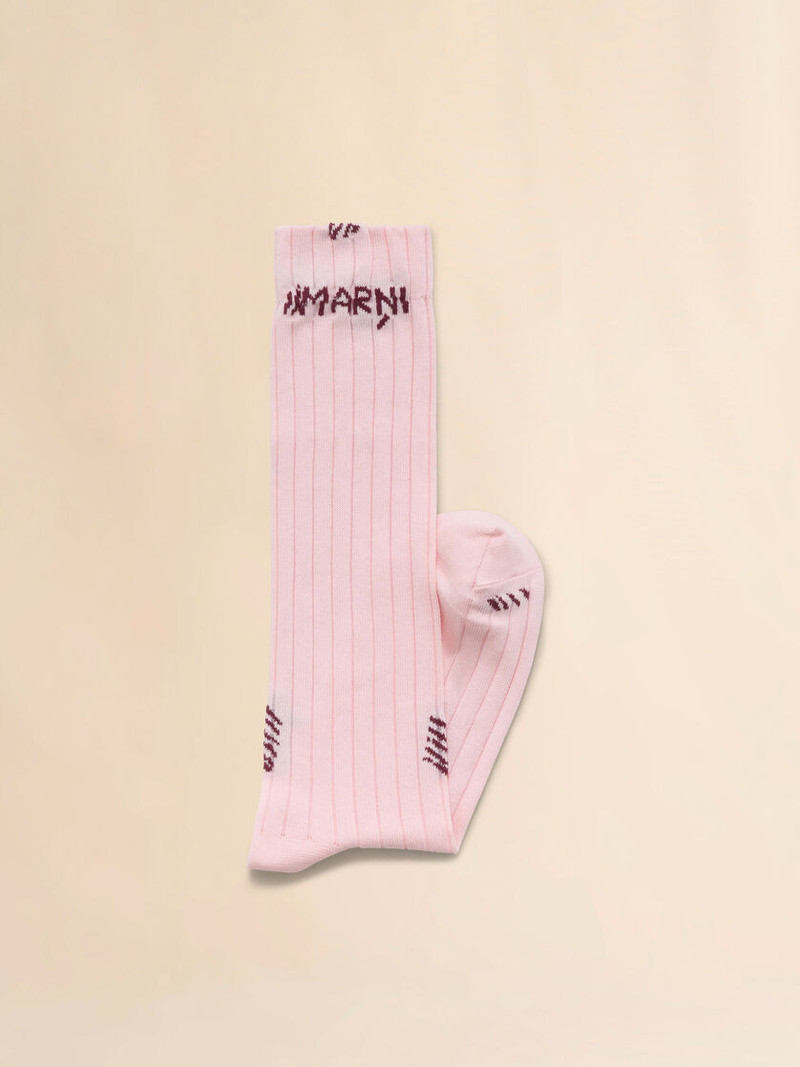 Marni PINK RIBBED COTTON SOCKS WITH MARNI MENDING outlook