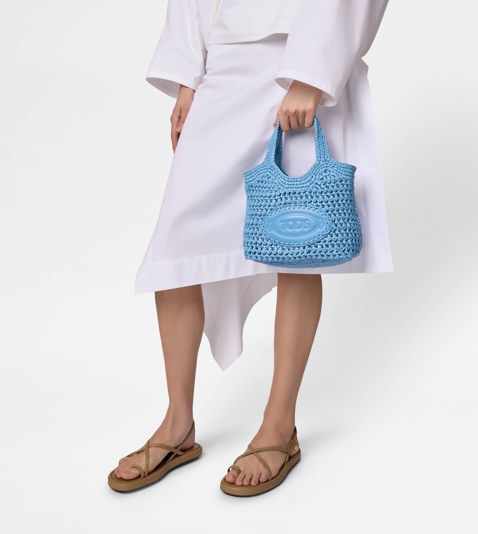 SHOPPING BAG IN RAFFIA AND LEATHER MINI - LIGHT BLUE - 6