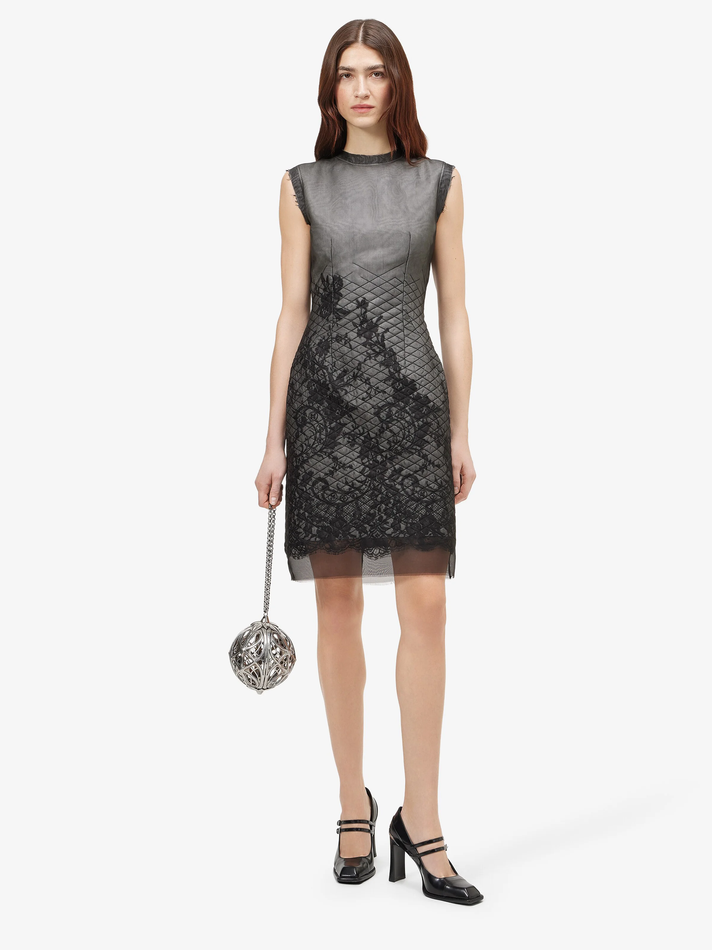 Women's Floral Lace Shift Dress in Black - 1