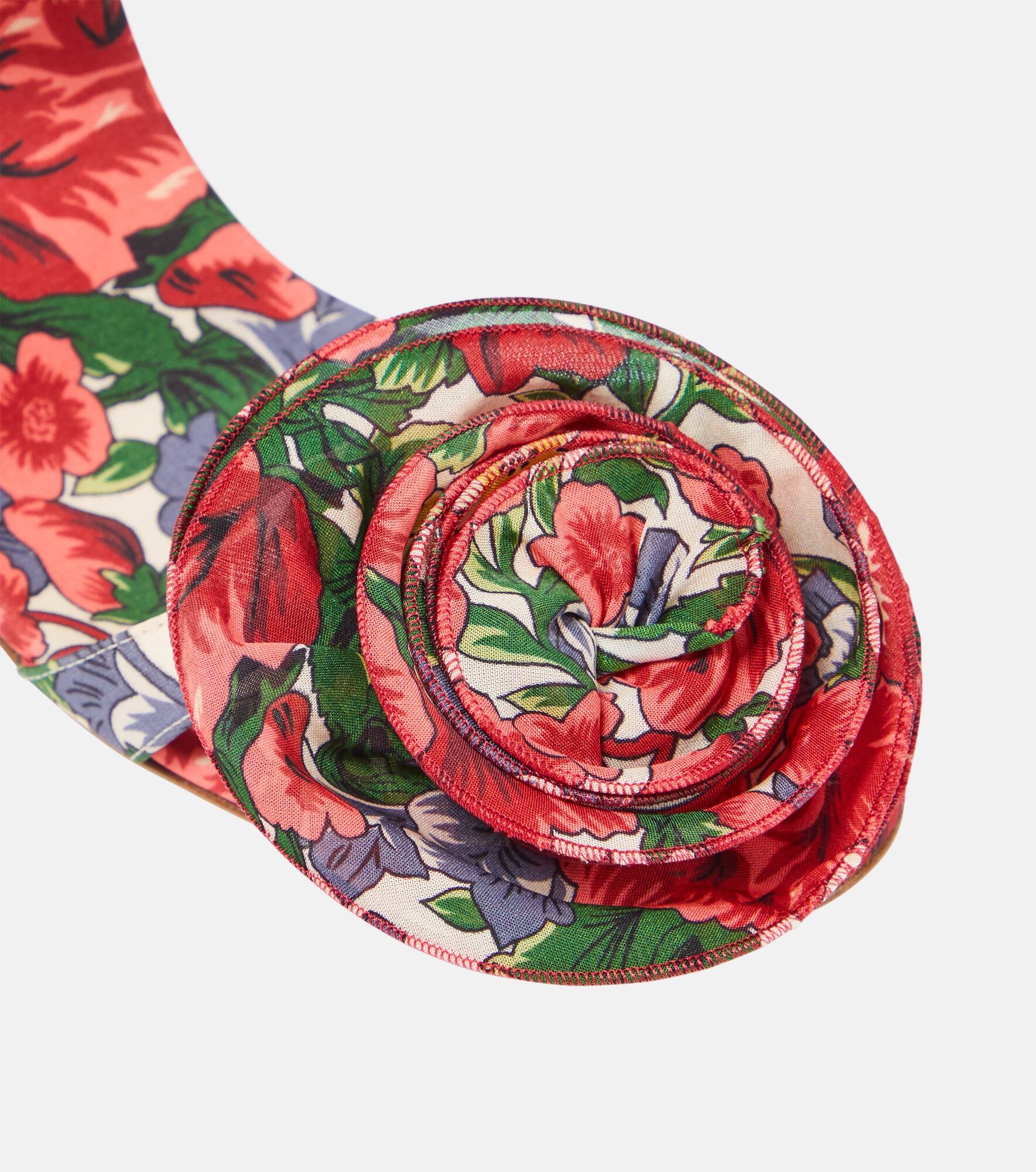 Floral-appliqué satin slingback sandals - 6
