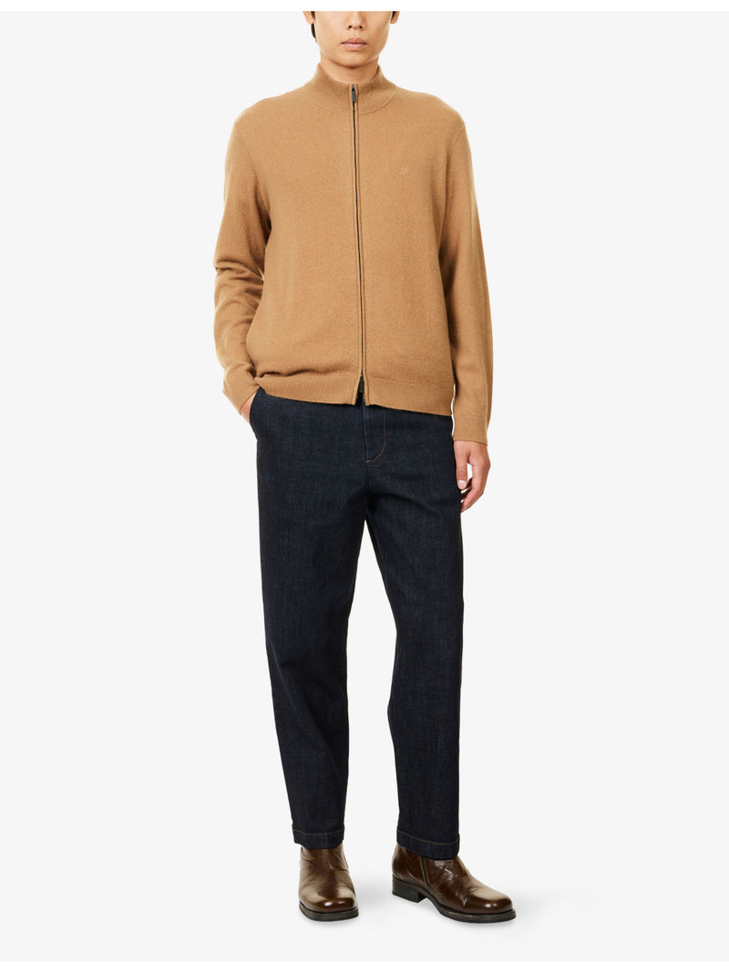 EMPORIO ARMANI Funnel-Neck Embroidered-Logo Cashmere-Knit Cardigan outlook