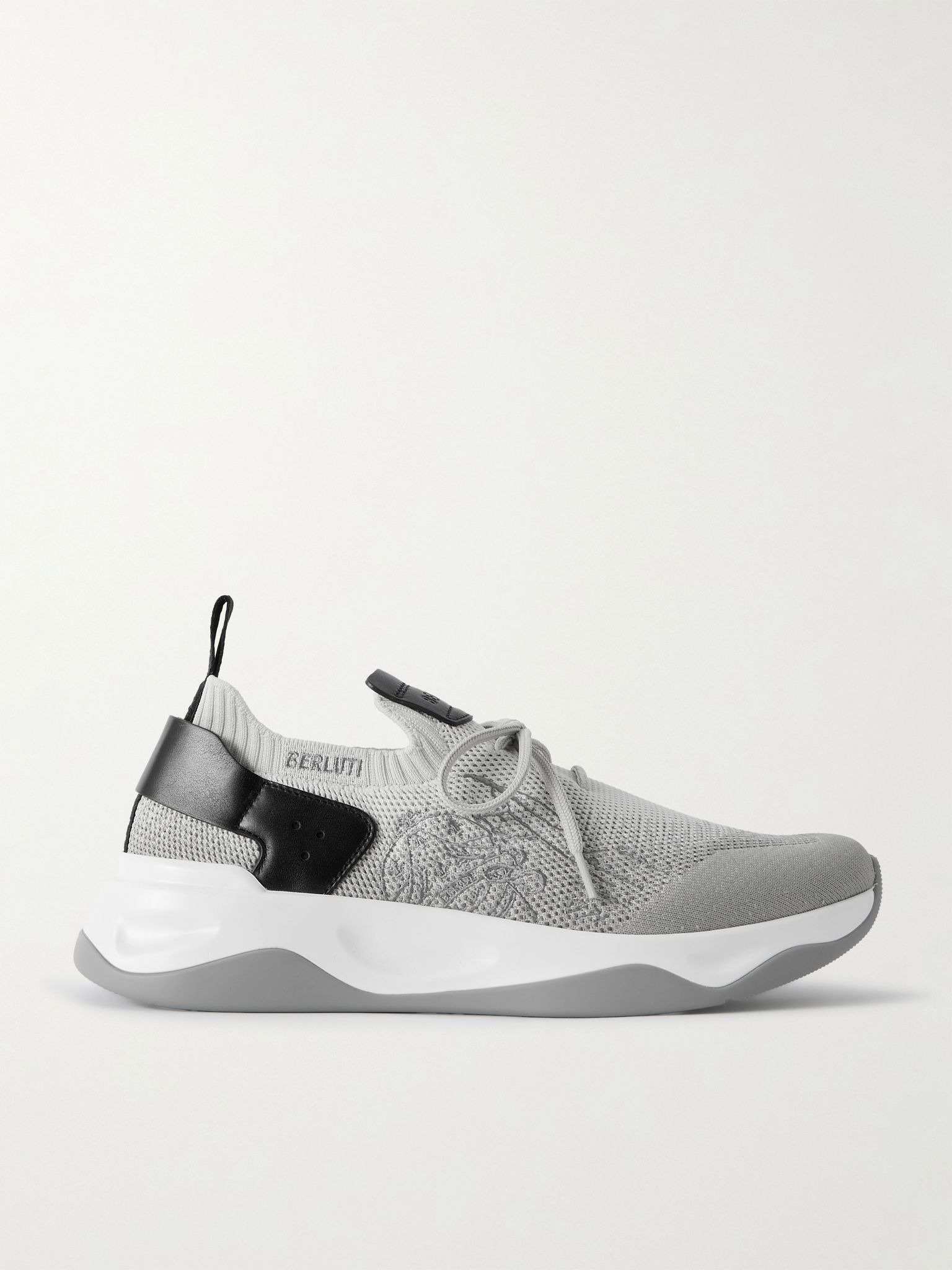 Shadow Leather-Trimmed Stretch-Knit Sneakers Gray - 1