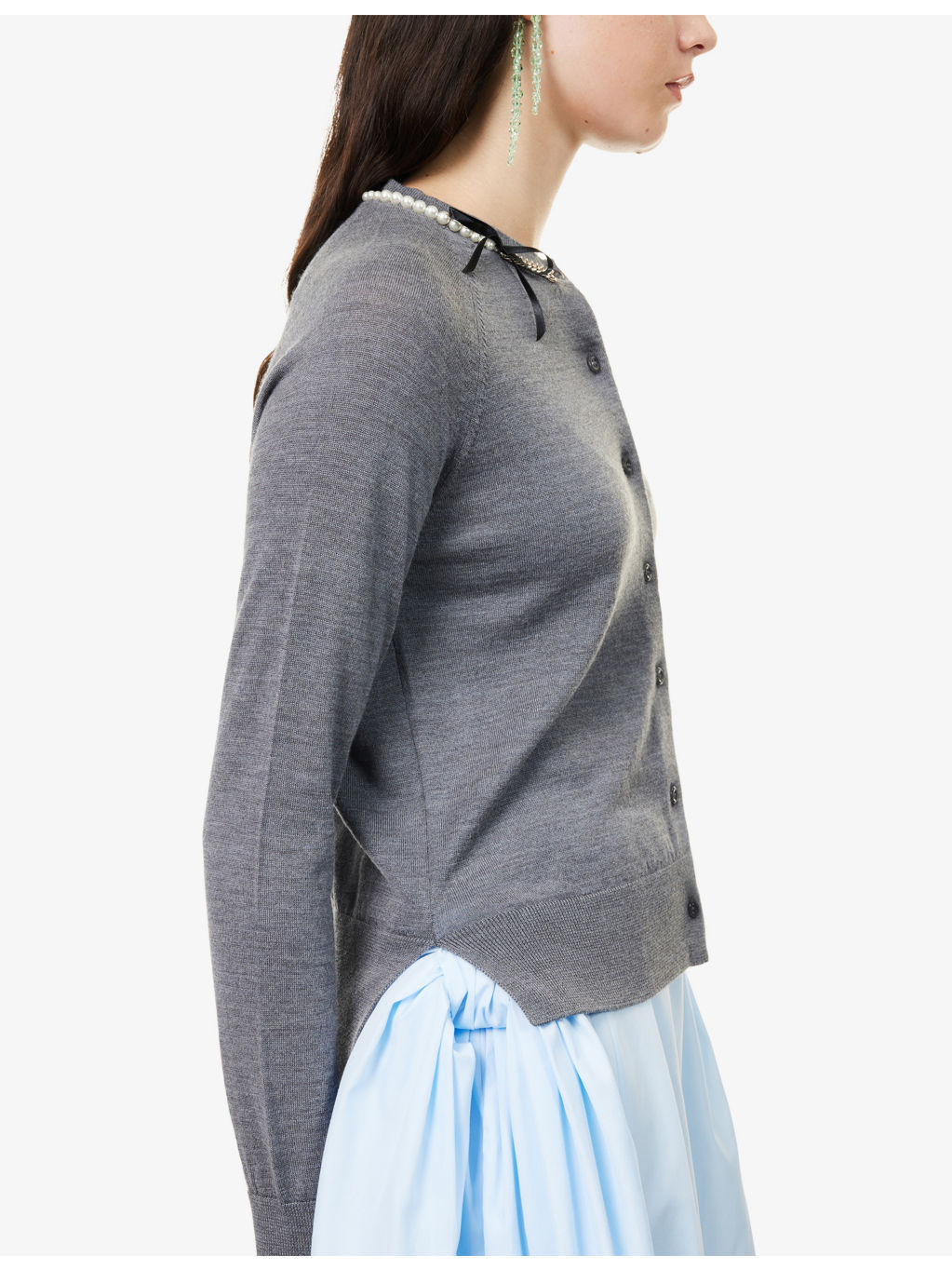 Embellished Round-Neck Wool And Silk Cardigan - 6