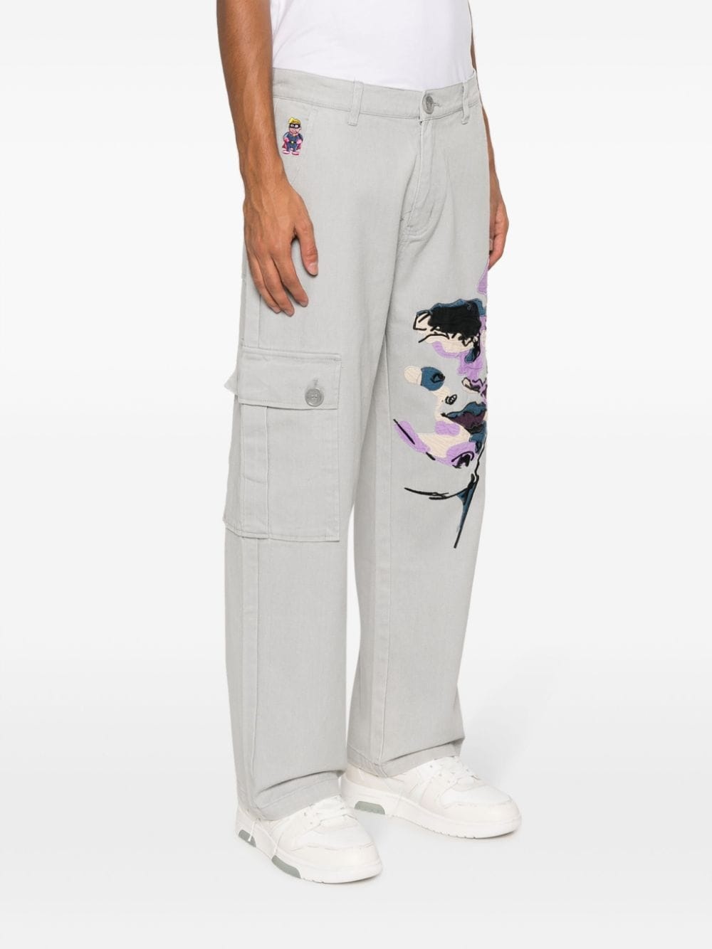face-embroidered straight-leg jeans - 3