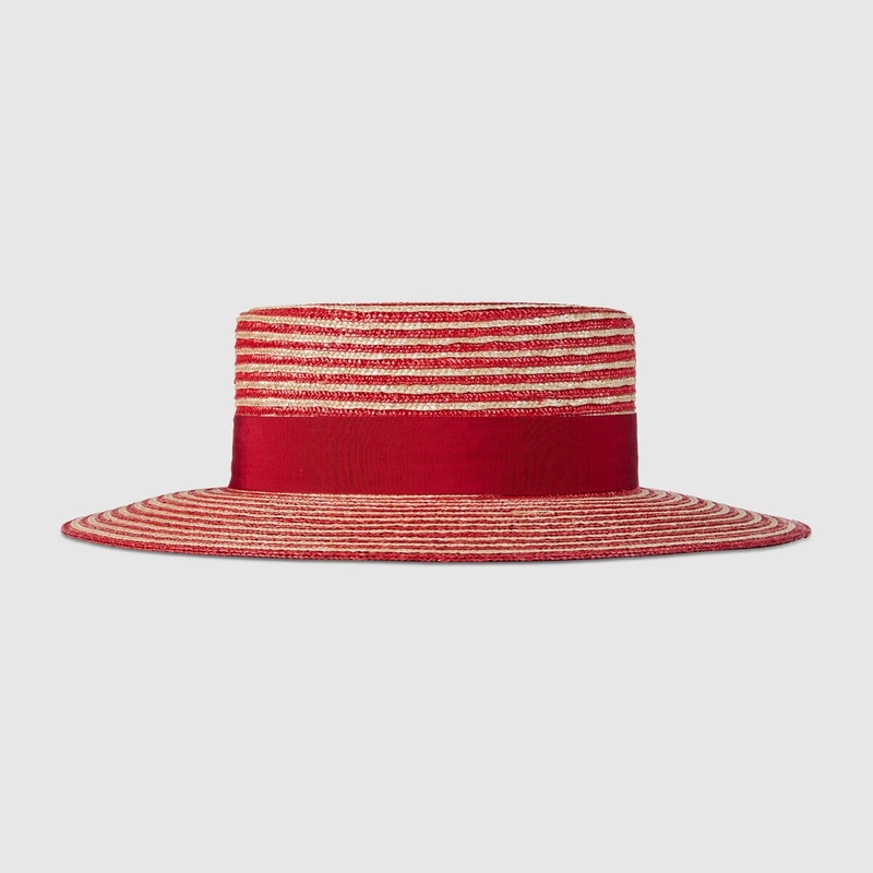 GUCCI Striped raffia wide-brimmed hat outlook