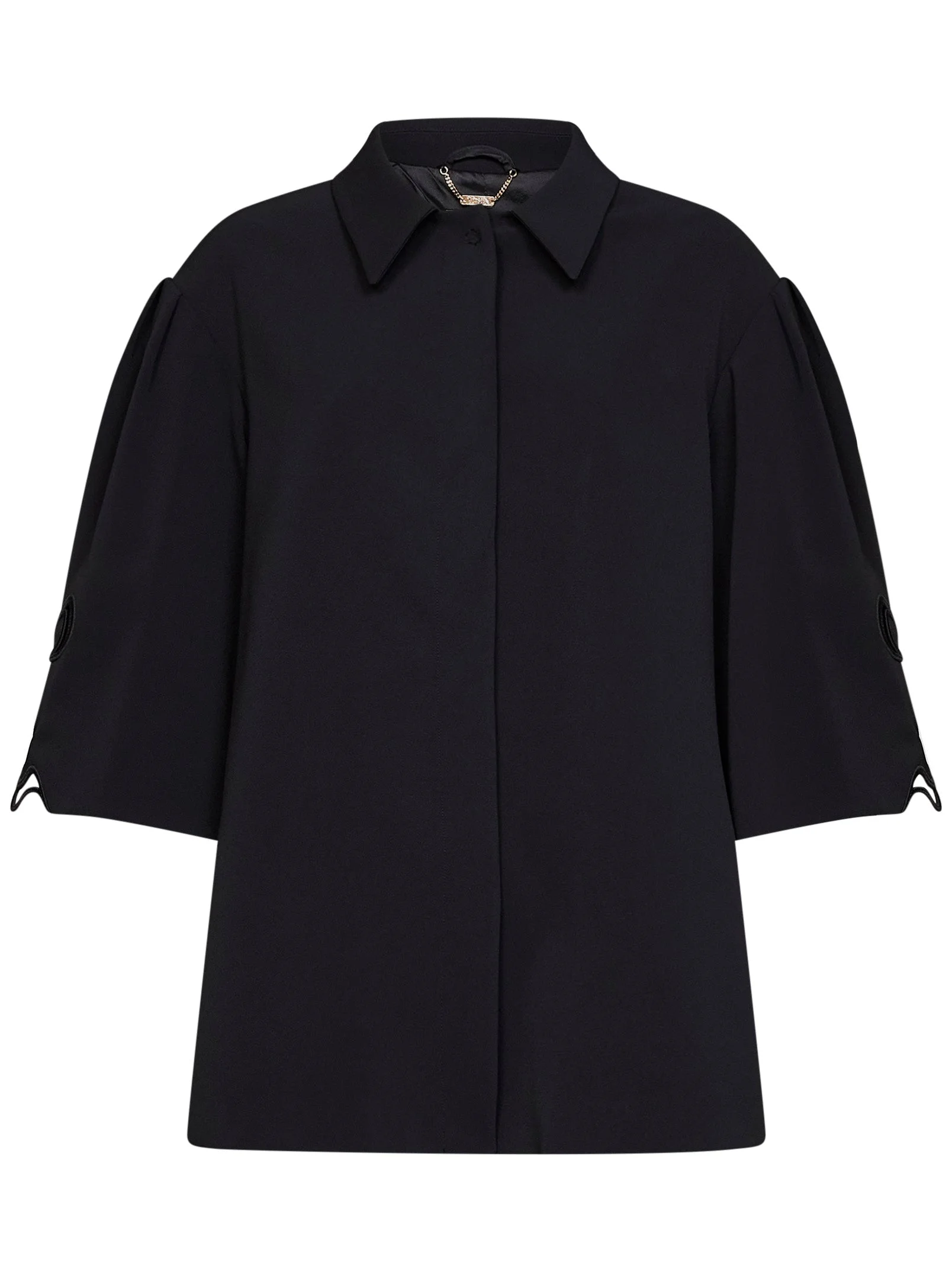 Black technical cady oversized jacket with embroidery - 1