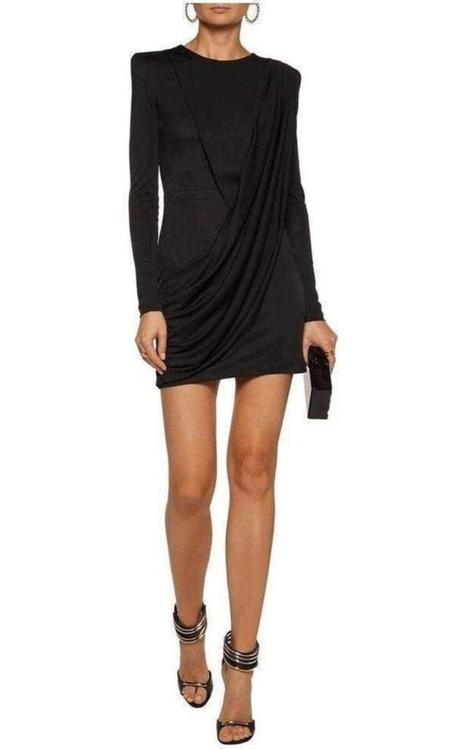 Black Voile Draped Mini Dress - 2