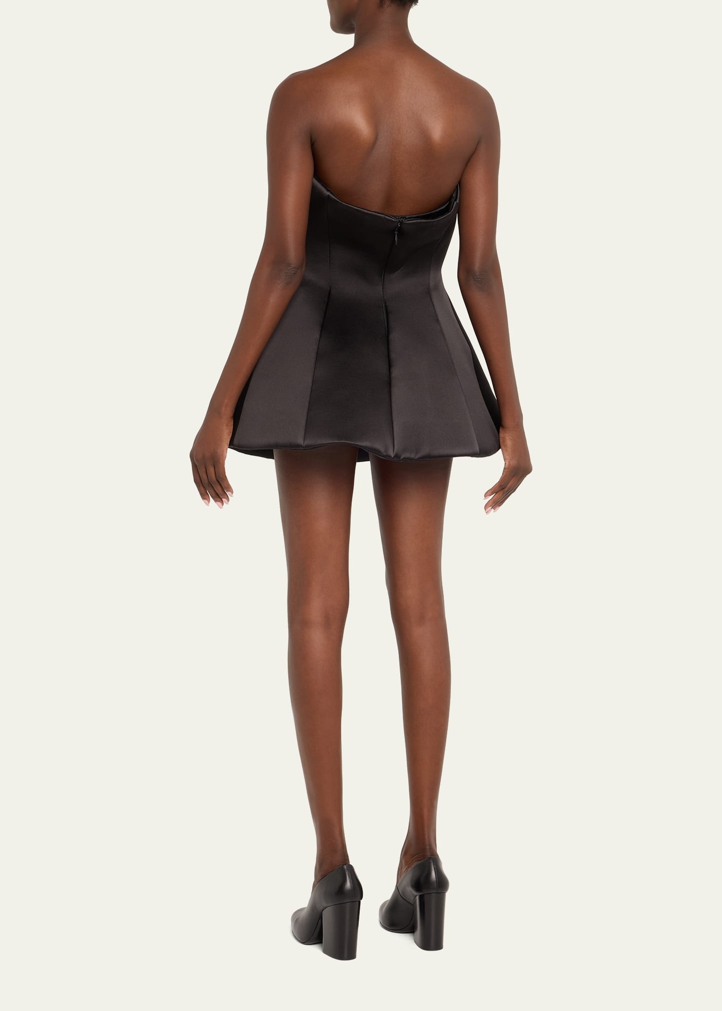 Strapless Satin Sculptural Mini Flared Dress - 3