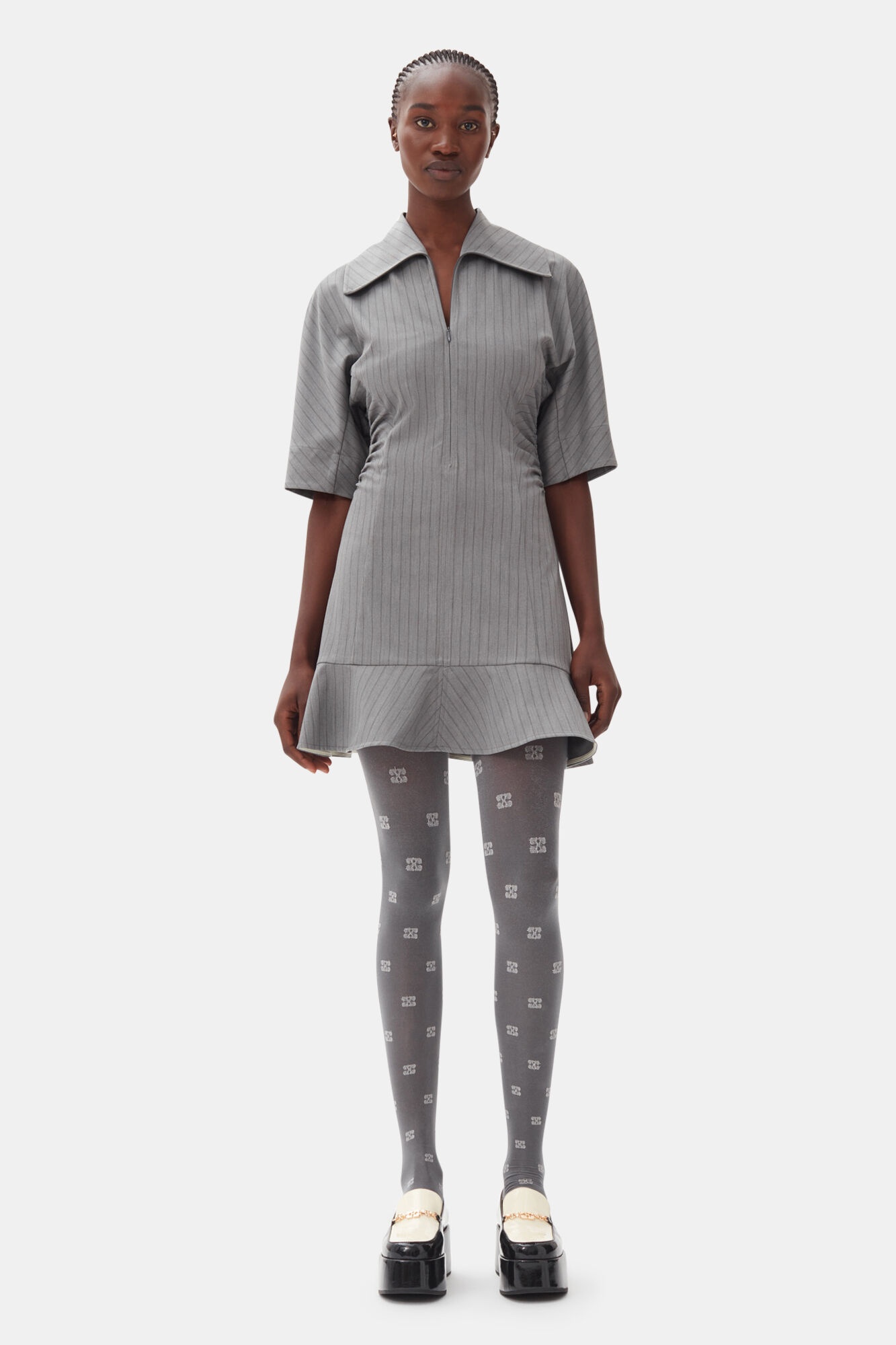 GREY STRIPED SUITING MINI DRESS - 2