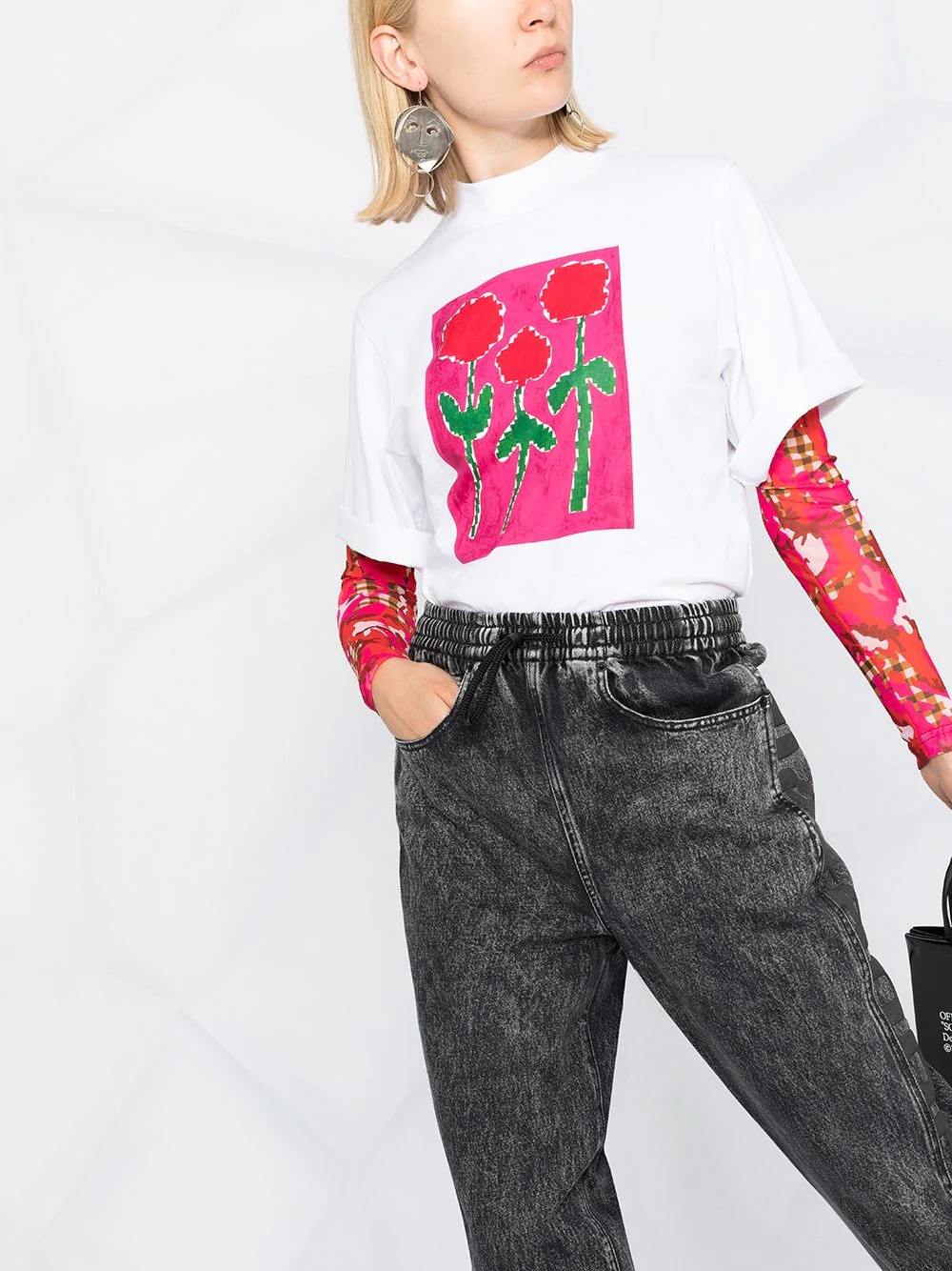 floral-print cropped T-shirt - 5