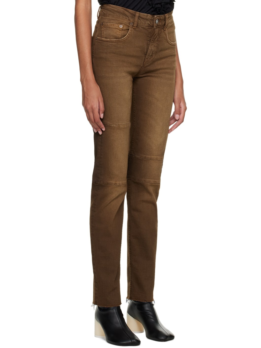 Brown Paneled Jeans - 2