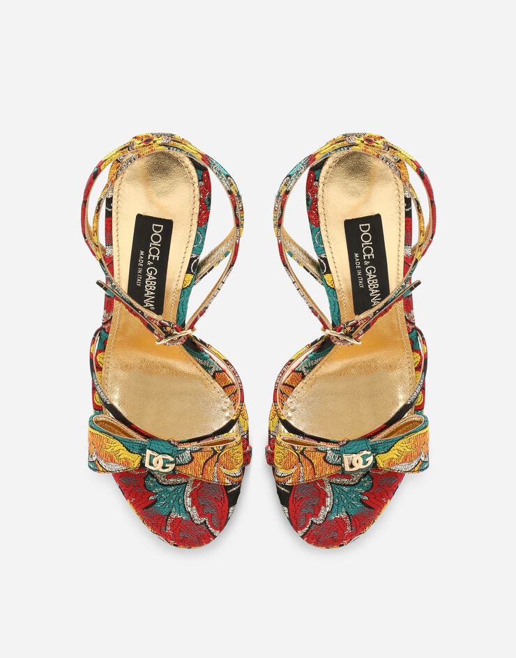 Jacquard fabric sandals with geometric heel - 4