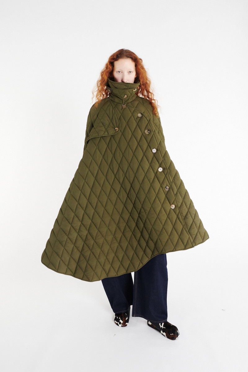 LONG QUILTED TRENCH DARK KHAKI GREEN 10