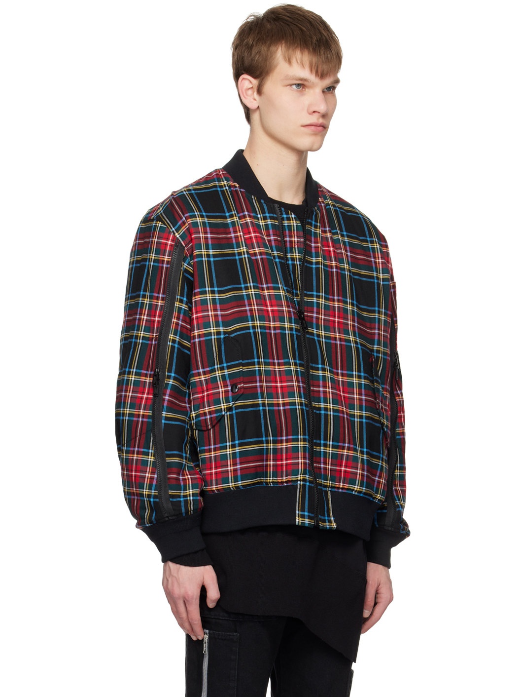 Red Plaid Reversible Bomber Jacket - 2