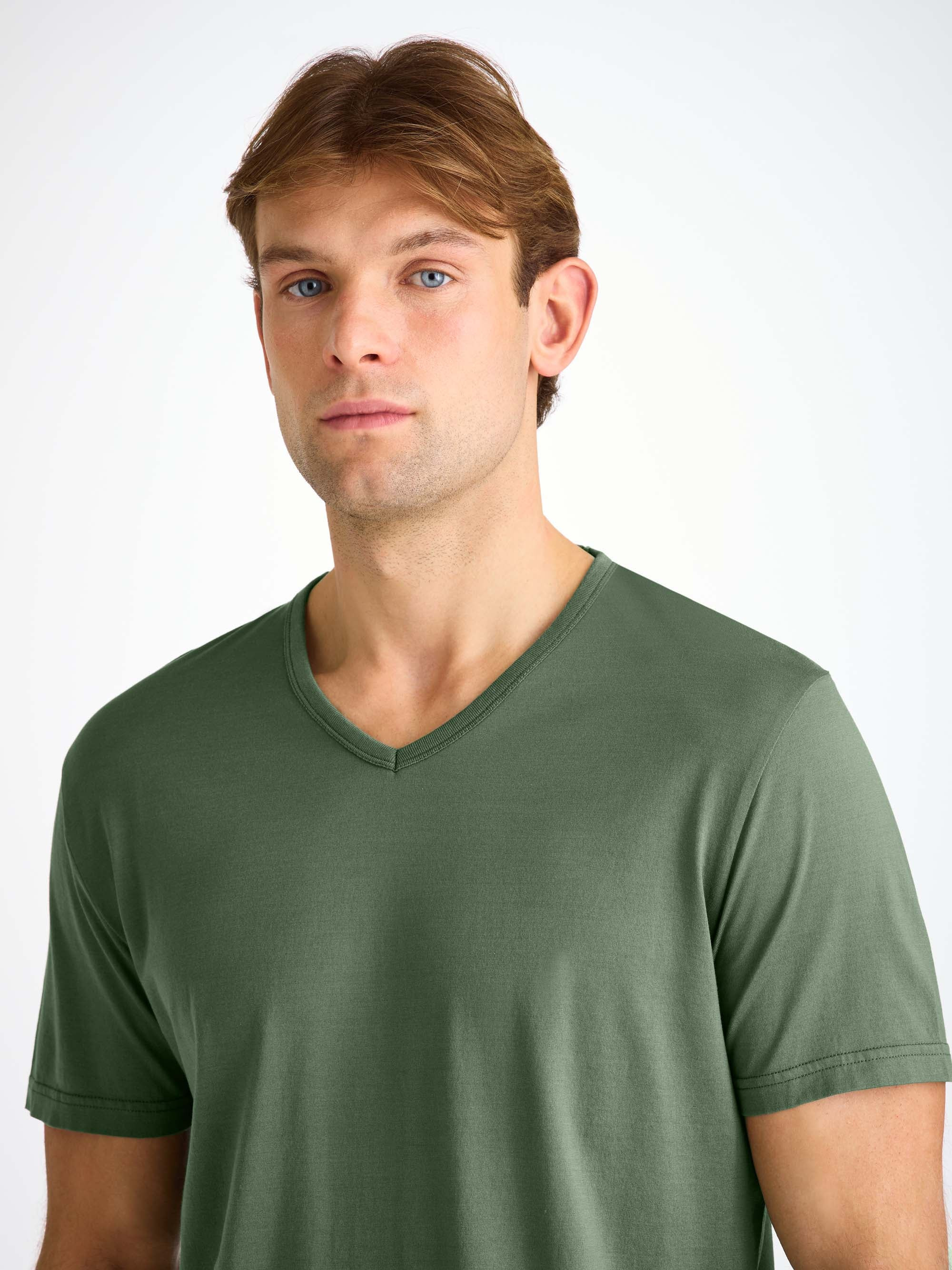 Men's V-Neck T-Shirt Barny Pima Cotton Soft Green - 6