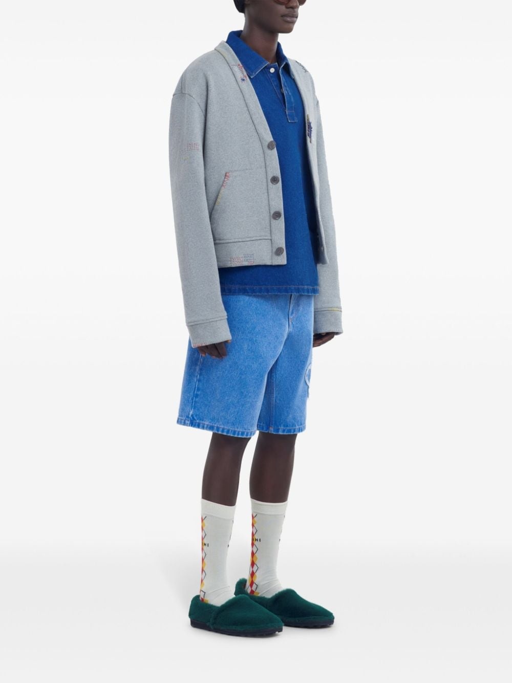 embroidered denim polo - 2