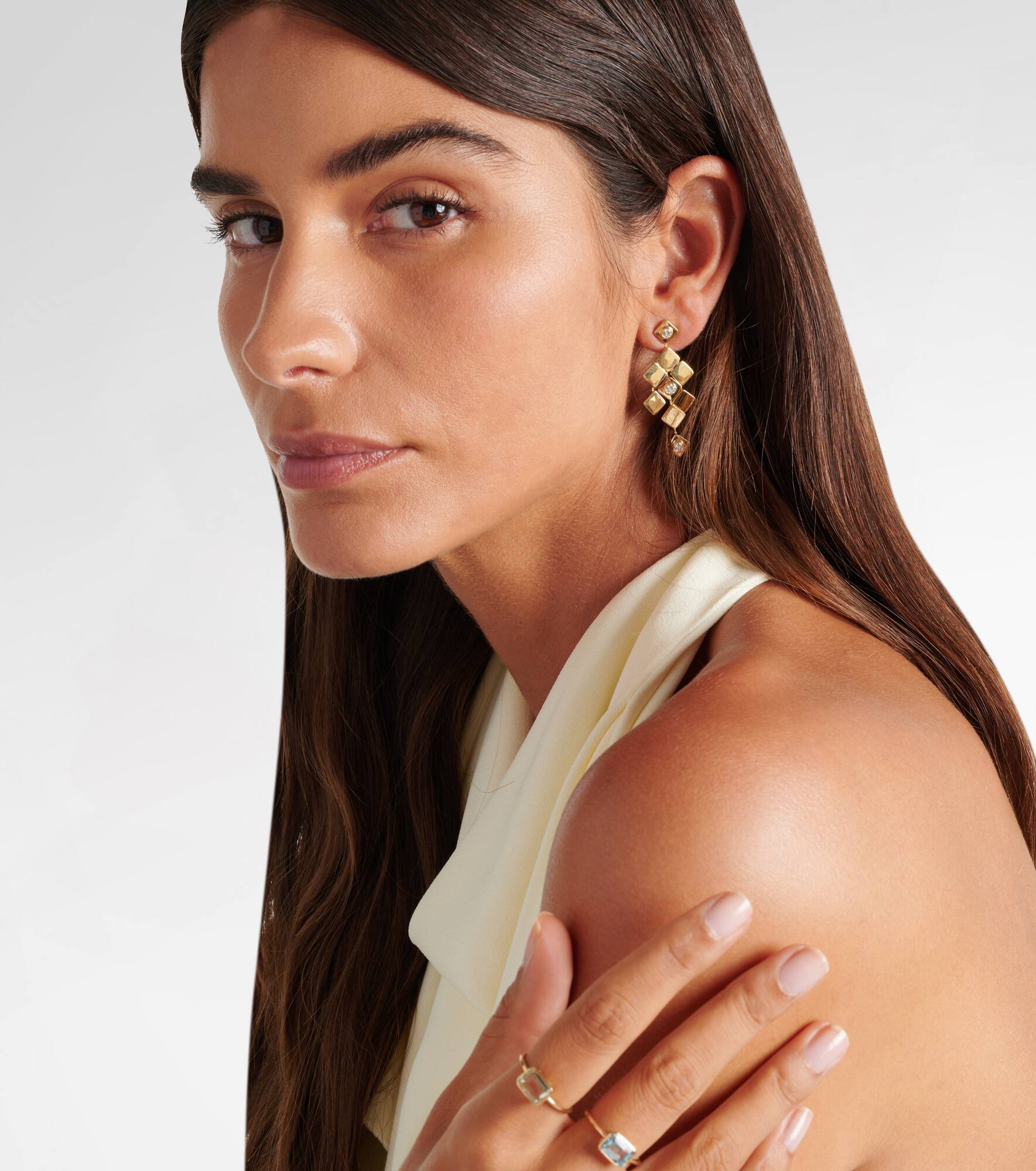 Tile Temple 18kt gold drop earrings with diamonds - 3