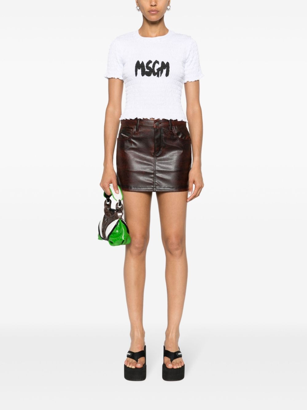 logo-print smocked T-shirt - 2